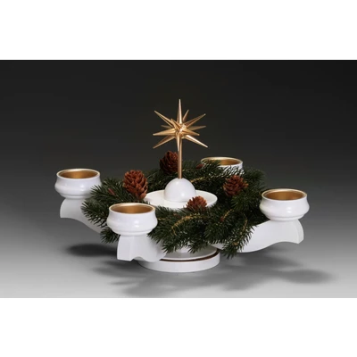 Abbildung von Albin Preissler Adventsleuchter &quot;Weihnachtsstern, Weihnachtsdeko&quot;, Ø 22 cm, weiß, inkl. Tannenkranz