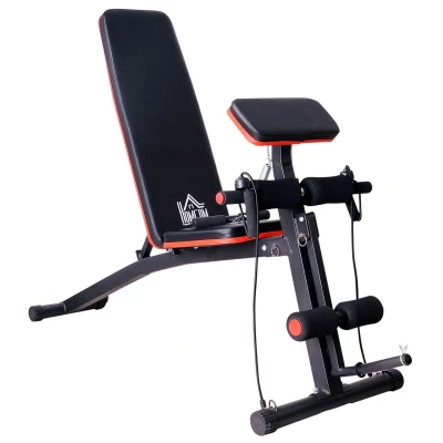 Abbildung von HOMCOM Hantelbank Multifunktion Kraftstation Trainingsbank Gewicht bis 120kg, (Set, 1 tlg., mit Feder Booster), 7 fach verstellbare Rückenlehne