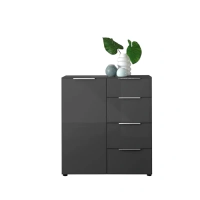 Abbildung von Kommode SANTORIN Anthrazit mit Glasfront, Schrank Korpus in Oberboden Glas viel Stauraum und Schubladen für Ihren Wohnbereich 90 x 99 40 cm (B/H/T)