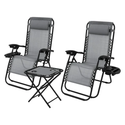 Abbildung von ML Design 3 teiliges Sonnenliege Set klappbar, Gartenliege mit Tisch, Schwarz, Liegestuhl verstellbarem Kopfpolster &amp; Rückenlehne, wetterfest/Outdoor, Relaxliege Gartenstuhl Getränkehalter