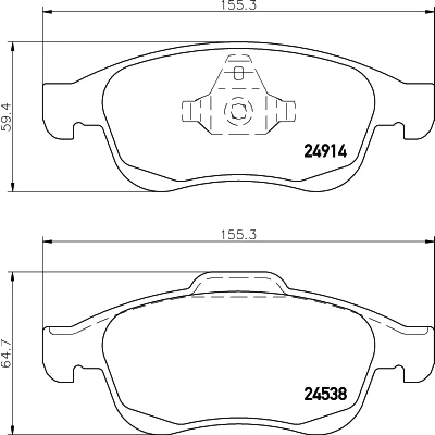 Abbildung von HELLA 8DB 355 014 791 Bremsbelagsatz nicht für Verschleißwarnanzeiger vorbereitet RENAULT: Megane 3 Grandtour, SCENIC 3, Schrägheck