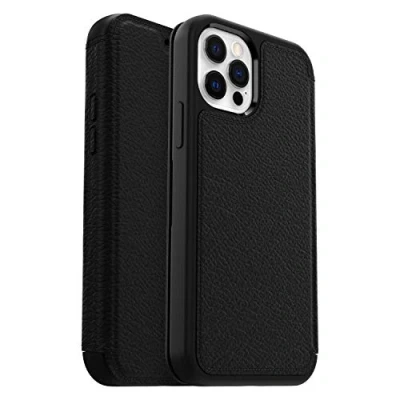 Abbildung von OtterBox Strada Hülle für iPhone 12 / Pro, stoßfest, sturzsicher,Premium Lederfolio mit zwei Kartenhaltern, 3x getestet nach Militärstandard, Schwarz, Keine Einzelhandelsverpackung