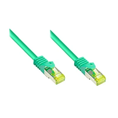 Abbildung von Good Connections RJ45 Ethernet LAN Patchkabel mit Cat. 7 Rohkabel und Rastnasenschutz RNS, S/FTP, PiMF, halogenfrei, 500MHz, OFC, 10 Gigabit fähig (10/100/1000/10000 Base T Netzwerke) z.B. für Patchpanel, Switch, Router, Modem grün, 1,5 m