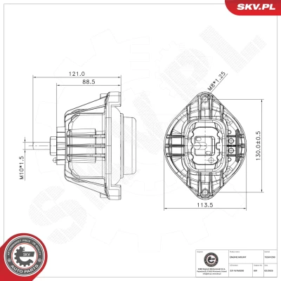 Abbildung von ESEN SKV 75SKV290 Motorlager beidseitig Hydrolager Aluminium, Gummi 130mm 121mm BMW: 3 Touring, Limousine, 1 Schrägheck
