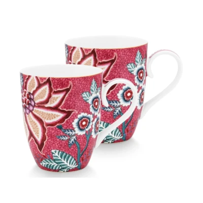 Abbildung von PIP STUDIO Flower Festival Henkelbecher dark pink 350 ml Set2