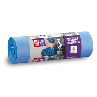 Abbildung von ANNA ZARADNA ST AZ 010882 Universal Müllbeutel 60l 25 Stück Müllsack Mülltüte Abfallsäcke für Den Hausmüll Büro aus dicker HDLD Regranulatfolie Farbe: Blau