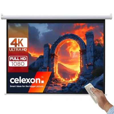 Abbildung von celexon Basic Motor Leinwand 100&quot; 200x150 cm 4:3 elektrische Full HD 4K Beamer für Heimkino oder Büro Präsentationen geeigent zur Deckenmontage Wandmontage inkl. Fernbedienung