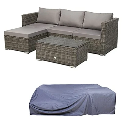 Abbildung von SVITA Queens Polyrattan Lounge Eck Sofa Gartenmöbel Sitzgruppe Haube Set Grau