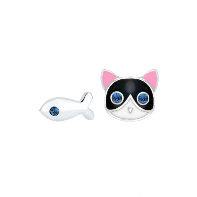 Abbildung von Elli Ohrringe Kinder Katze Fisch Verspielt mit Kristalle in 925 Sterling Silber