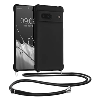 Abbildung von kwmobile Necklace Case kompatibel mit Google Pixel 7 Hülle Cover Kordel zum Umhängen Silikon Schutzhülle Schwarz