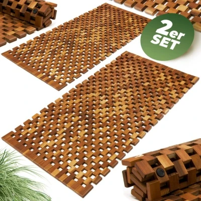 Abbildung von Deuba Badematte, Höhe 1 mm, Akazienholz, Badvorleger, 2x Badvorleger 80x50 cm FSC zertifiziertes Akazienholz Gummistopper