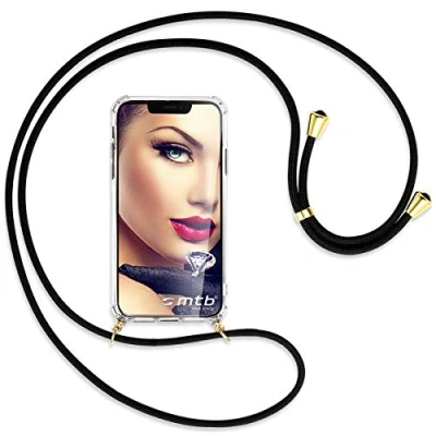 Abbildung von mtb more energy® Handykette kompatibel mit Samsung Galaxy A05s (SM A057) schwarz/Goldfarbene Ösen Smartphone Hülle zum Umhängen Anti Shock Full TPU Case