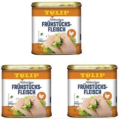Abbildung von TULIP 3x Hähnchen Frühstücksfleisch 340g leckeres Hähnchenfleisch in der praktischen recycelbaren Konserve Geflügel Dose 80%