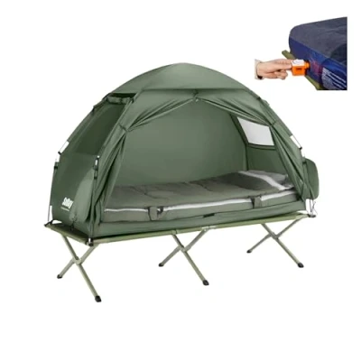Abbildung von SoBuy® Feldbett 4in1 Zelt mit Campingliege Schlafsack Luftmatratze und Zubehör 1 Person OGS32 GR