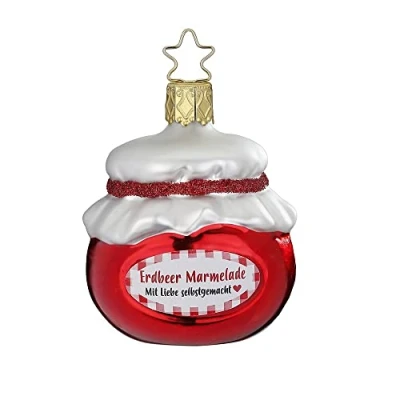 Abbildung von Inge Glas Christbaumschmuck, Weihnachtsbaumschmuck Erdbeer Marmelade Farbe: rot Höhe 7 cm