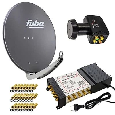Abbildung von Premium X Satelliten Komplettanlage Fuba DAA 780 A Satellitenschüssel Alu Anthrazit 5/8 Multischalter Quattro LNB 24x F Stecker, 1 SAT 8 Teilnehmer