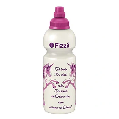 Abbildung von Fizzii Kinder und Freizeittrinkflasche 600 ml (auslaufsicher bei Kohlensäure, schadstofffrei, spülmaschinenfest, Motiv: Einhorn)