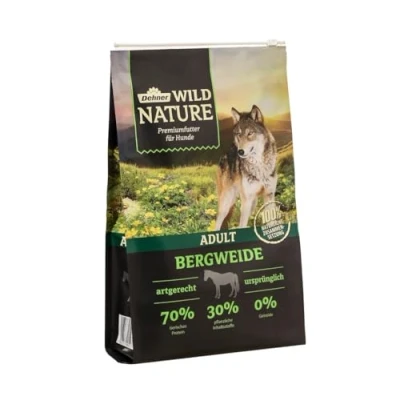 Abbildung von Dehner Wild Nature Hundefutter Bergweide, Trockenfutter getreidefrei / zuckerfrei, für ausgewachsene Hunde, Pferd, 4 kg