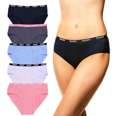Abbildung von Alkato Damen Baumwolle Slips Unterwäsche Unterhosen Hohe Taille Spitze 5er Pack, Farbe: 3171PD6 LO Slip/Farbenmix, Größe: M