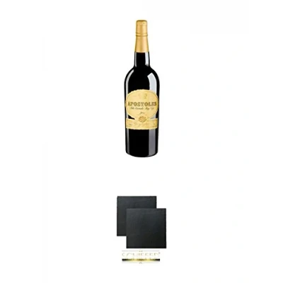 Abbildung von Gonzalez Byass Apostoles Palo Cortado 30 Jahre in GP 0,75 Liter + Schiefer Glasuntersetzer eckig ca. 9,5 cm Ø 2 Stück