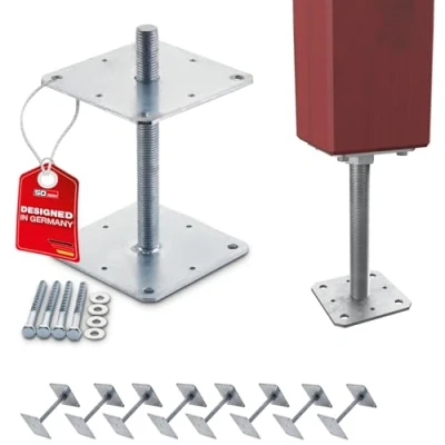 Abbildung von SOTECH 8er Set Pfostenträger 160 x 250 mm Gewinde M24 Stahl feuerverzinkt Pfostenfuß höhenverstellbar Pfostenhalter zum aufschrauben Witterungsbeständig