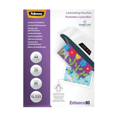 Abbildung von Fellowes Laminierfolien A4 ImageLast, Glänzend, 25 Stück, transparent mit Ausrichtungshilfe, Clear, 80 Mikron (2 x mic)