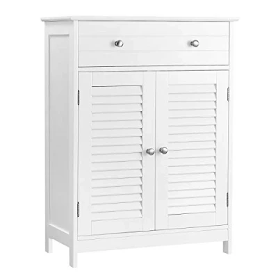 Abbildung von VASAGLE Badezimmerschrank, Badschrank, 60 x 30 80 cm, Aufbewahrungsschrank mit 2 Lamellentüren, Schublade, verstellbare Regalebene, skandinavischer Stil, mattweiß BBC51WT
