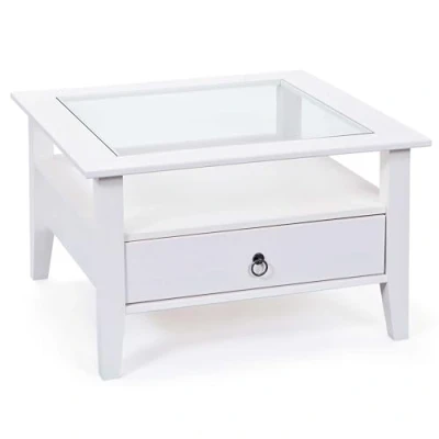 Abbildung von Inter Link Couchtisch PROVENCE 1, aus Massivholz, mit Sicherheitsglas, Landhaus Charme, Schublade