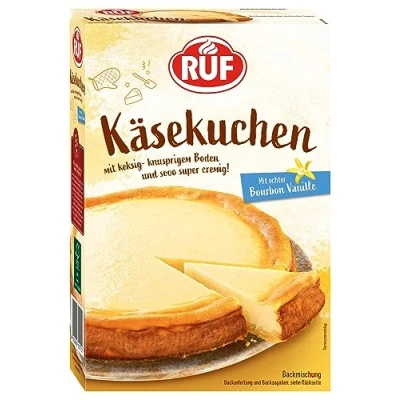 Abbildung von RUF Käsekuchen Backmischung, Cheesecake mit knusprigem Streuselteig, super cremiger Kuchen echter Bourbon Vanille, einfache Zubereitung, 1 x 570g