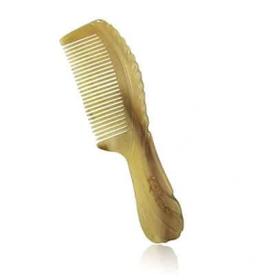 Abbildung von EQLEF Hornkamm Mit Griff, Lange Handheld Kamm Anti Statische Feinzahn Yak Horn Massage für Frauen Männer Kinder