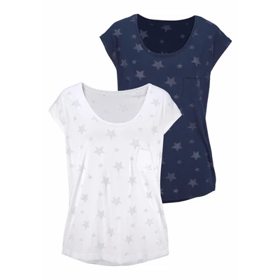 Abbildung von Beach Time 2 PACK Tshirt print, Damen, Größe: 32/34, Marine + weiß