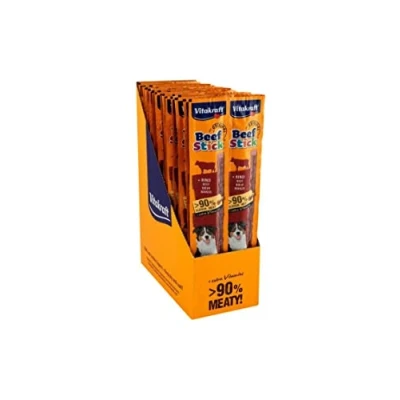 Abbildung von Vitakraft Beef Stick, Fleischsticks mit Rind, Hundeleckerli, zur Belohnung, extra fleischig, ohne Zusatz von Zucker (1x 50 Stück)