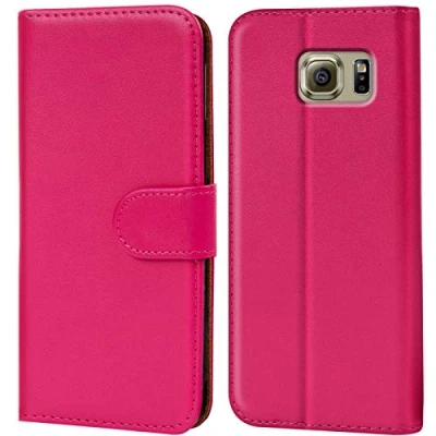 Abbildung von Verco Handyhülle für Galaxy S6 Hülle, Klapphülle Samsung Tasche PU Leder Flip Case Brieftasche Pink