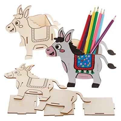 Abbildung von Baker Ross FX567 Esel Holzstifttopf Bausätze 3er Packung, Holzbastel für Kinder