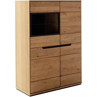 Abbildung von Highboard mit Glastür Wildeiche geölt teilmassiv 93 cm ARAYA