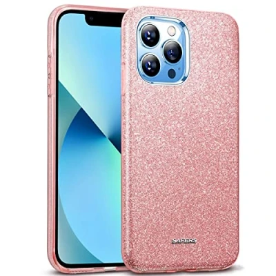 Abbildung von Verco Schutzhülle für iPhone 13 Pro Case, Glitzer Motiv Handyhülle Hülle Silikon TPU Cover, Rosè