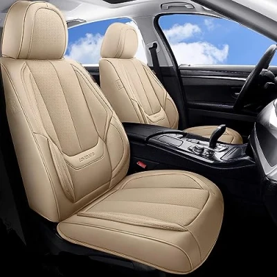 Abbildung von Coverado Vordersitzbezüge Auto 2 Stück, wasserdichte Autositzschoner aus Nappa Leder, Universal Fit für die Meisten Limousinen SUV Pick up Truck,Beige