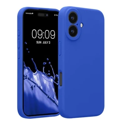Abbildung von kwmobile Handyhülle kompatibel mit Apple iPhone 16 Hülle gummierte Handy Case aus Silikon in Baltik Blau