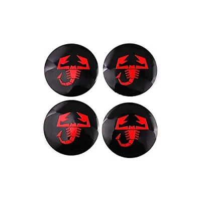 Abbildung von Abarth Scorpion Wheel Nabe Caps Center Cover Logo Radnabenkappen 4 Stück (Schwarz/rot)
