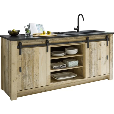 Abbildung von Home affaire Spülenschrank &quot;Sherwood&quot;, Breite 201 cm, mit Scheunentorbeschlag aus Metall