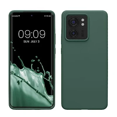 Abbildung von kwmobile Hülle kompatibel mit Motorola Edge 40 Silikon Handy Case Handyhülle weiche Oberfläche kabelloses Laden Tannengrün