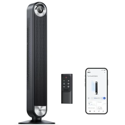 Abbildung von Dreo Smart Leiser Turmventilator mit Kühlung, 106cm WiFi Alexa Tower Fan, 90 oszillierender Ventilator, Fernbedienung 9 Geschwindigkeit 4 Modi 12 Std Timer Sprachsteuerung, Cruiser Pro T2S, Schwarz