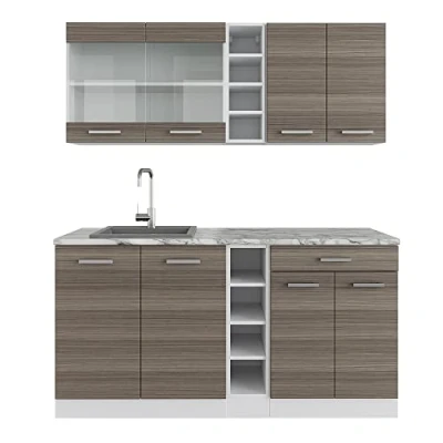 Abbildung von Vicco Singleküche R Line, Edelgrau/Weiß, 160 cm, AP Marmor