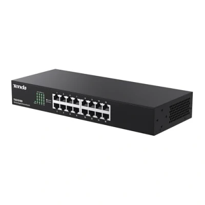 Abbildung von Tenda Switch 16 Port Gigabit LAN (Plug and Play Ethernet Switch, Netzwerk 19 Zoll Rack Monrage, Lüfterlos, Metallgehäuse, Schwarz) (TEG1016D)
