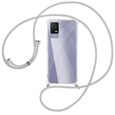 Abbildung von mtb more energy® Handykette kompatibel mit TCL 405, 406, 408, 40R Silber Grau Smartphone Hülle zum Umhängen Anti Shock Full TPU Case
