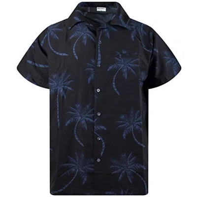 Abbildung von King Kameha Funky Hawaii Hemd, Herren, Kurzarm, Palm Shadow, Schwarz, M
