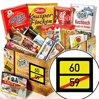 Abbildung von Ortsschild 60 Süßigkeiten Ostpaket Zum 60. Geburtstag Geschenk