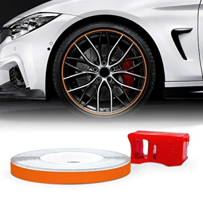 Abbildung von 4R Quattroerre.it 10354 Reflektierende Dekorstreifen für Felgen mit Applikator, Wheel Trim Stripes Orange, 5 mm x 6 mt