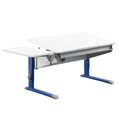 Abbildung von moll Bandit mit Side Top, höhenverstellbarer Kinderschreibtisch für Jungen und Mädchen, Korpus Weiß Füße Blau, Holzwerkstoff, 117,2cm (+40cm) x 70,5cm