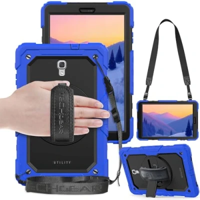Abbildung von TECHGEAR Utility Hülle für Samsung Galaxy Tab A 10,5 Zoll [SM T590 Serie] Robust Heavy Duty Stoßfeste Schutzhülle mit 360 Grad Schwenkständer Hand und Schultergurt eingebaut Bildschirm Blau